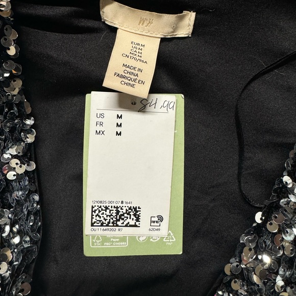H&M sustainable collection rich silver sequin sheath dress shoulder pads V neck - Picture 6 of 7